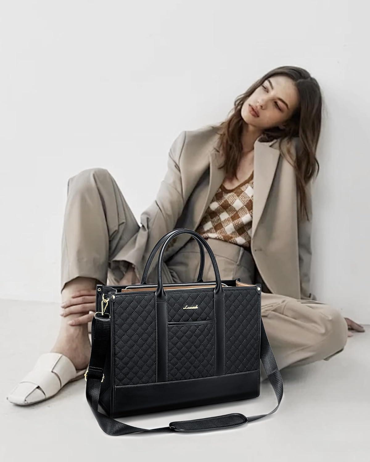 LOVEVOOK Laptoptasche Damen 15,6 Zoll Schwarz Wasserdicht GroßUrlParser Und OptimizerWasserdichte Laptoptasche für Damen mit 15,6 Zoll