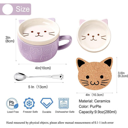 Kawaii Katzen Kaffeetasse mit Deckel – Süßes Geschenk für Frauen