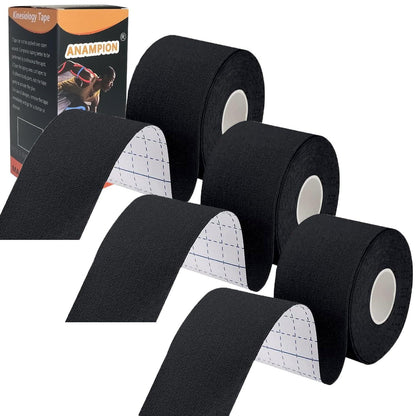 Kinesiologie Tape 5cm x 5m – 3 Rollen Schwarz, wasserfest