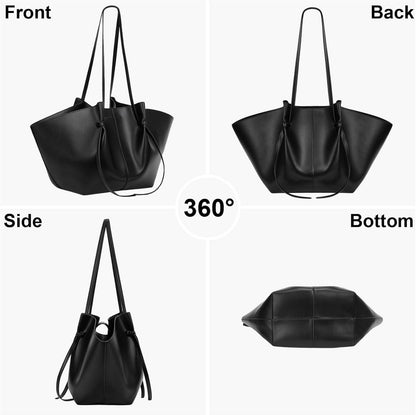 Schwarze Kunstleder Tote Bag mit Verstellbarem Schultergurt