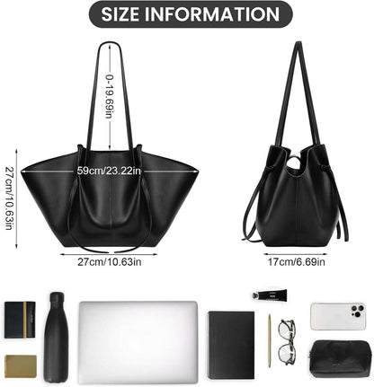 Tote Bag Kunstleder Groß Kapazität Shopper Tasche Schwarz