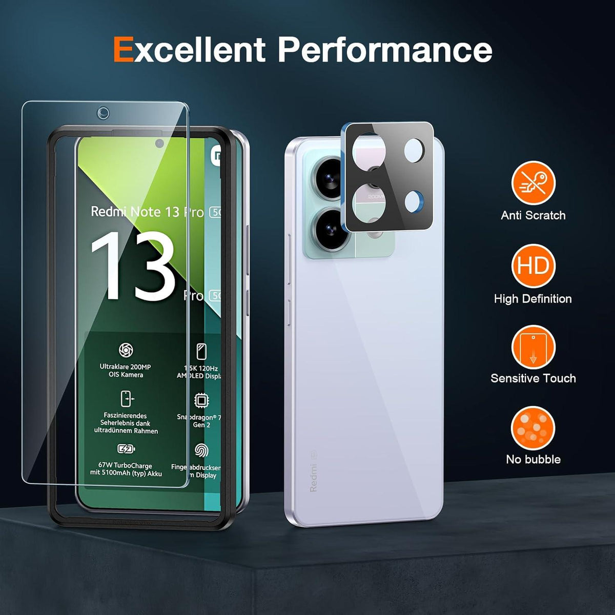 Schutzfolie Panzerglas Xiaomi Redmi Note 13 Pro 5G 9H Displayschutz 3x