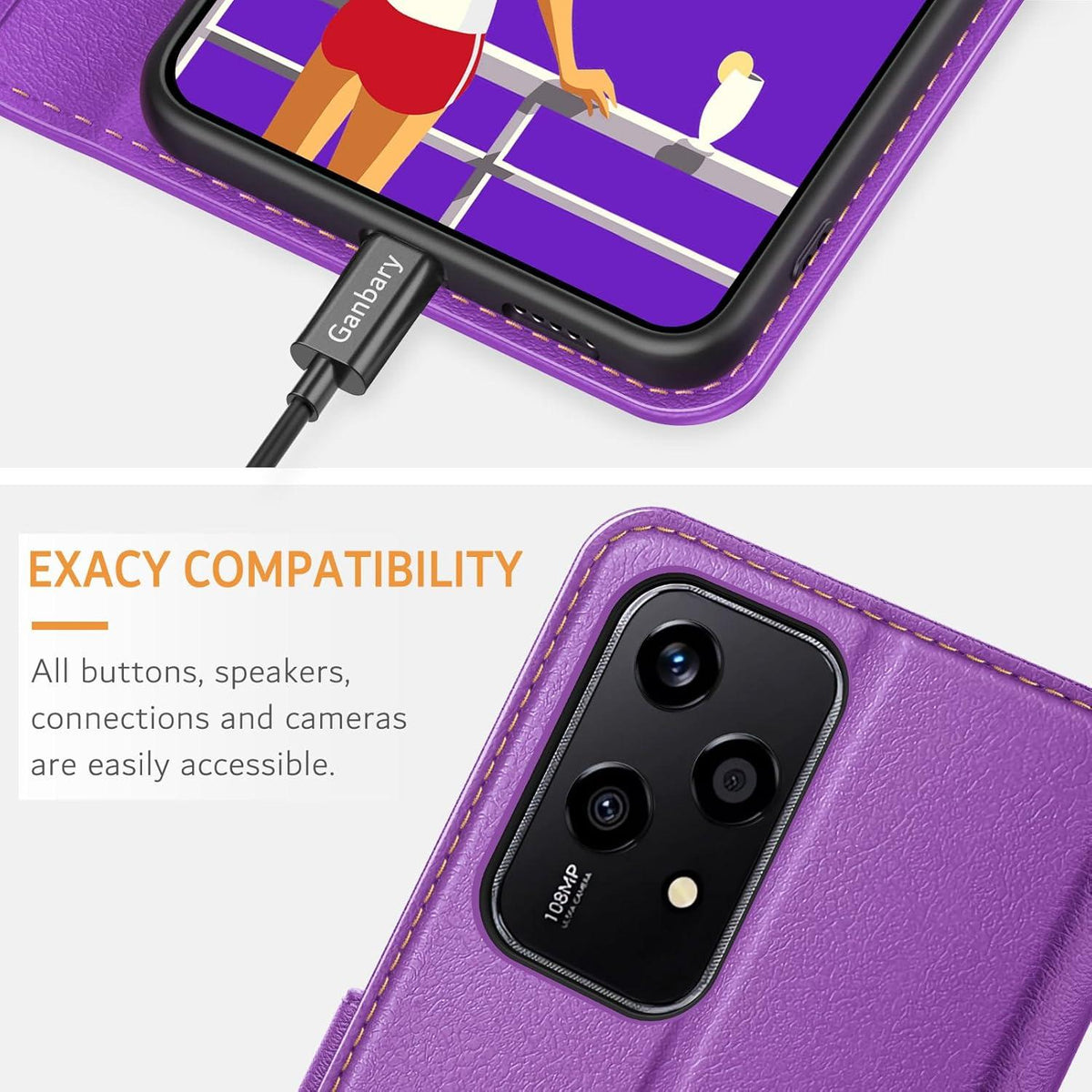 Leder Handyhülle für Honor 200 Lite Violett Kartenschlitzen Magnetverschluss