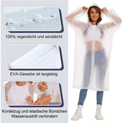 2er Pack Regenponcho Damen Herren, Wasserdicht Transparent, Größe L