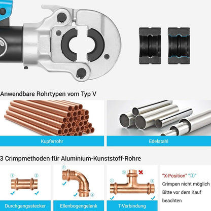 Hydraulik Presszange V-Kontur für Kupfer & Edelstahlrohr 12-28mm