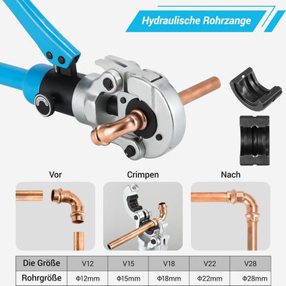 Hydraulik Presszange V-Kontur für Kupfer & Edelstahlrohr 12-28mm