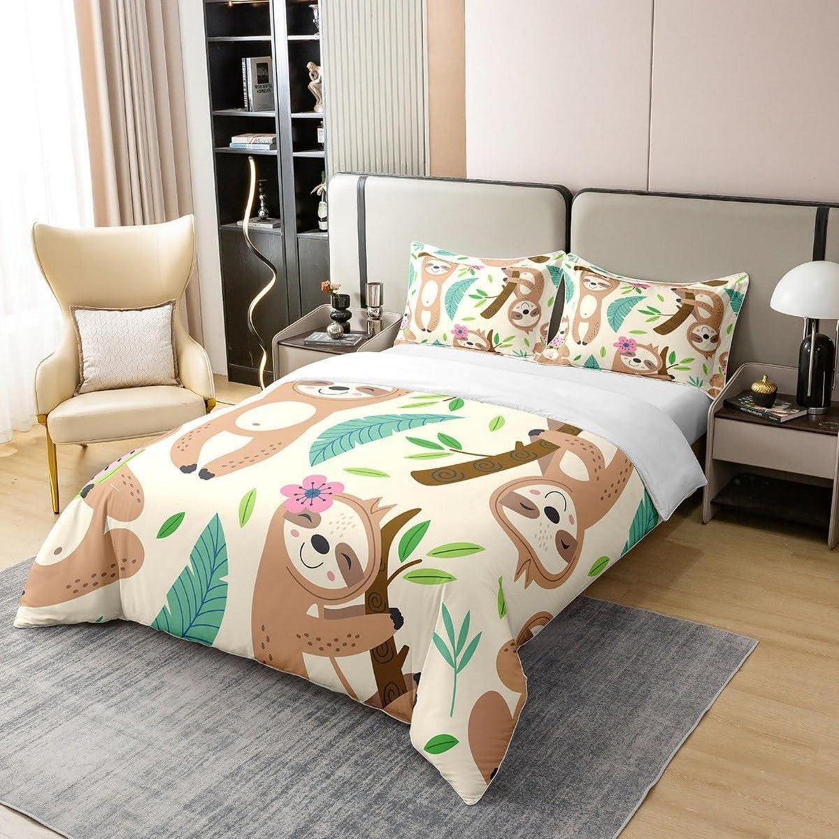 Kawaii Faultier Bettwäsche Set 135x200cm Baumwolle Kinderzimmer