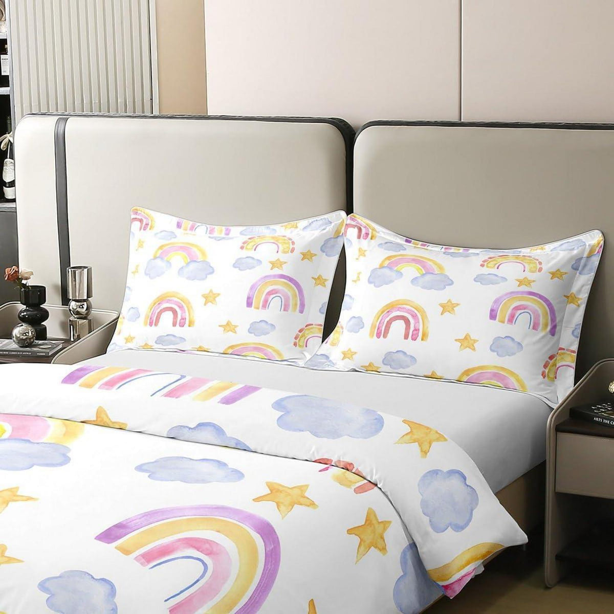 Regenbogen Bettwäsche Set 155x220cm Baumwolle Kinderzimmer