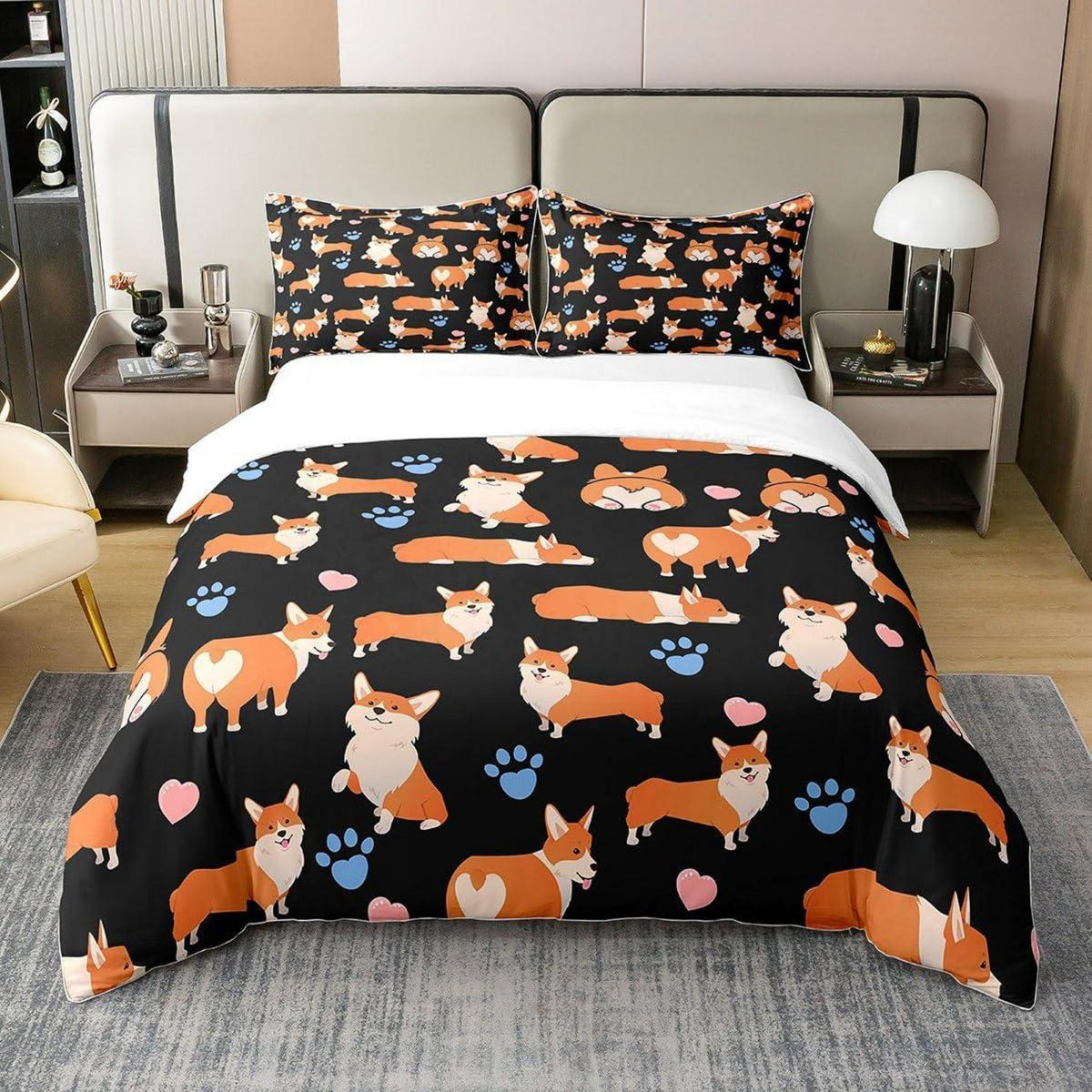 Corgi Bettwäsche Set 200x200cm Baumwolle Kawaii Tier Bettwäsche