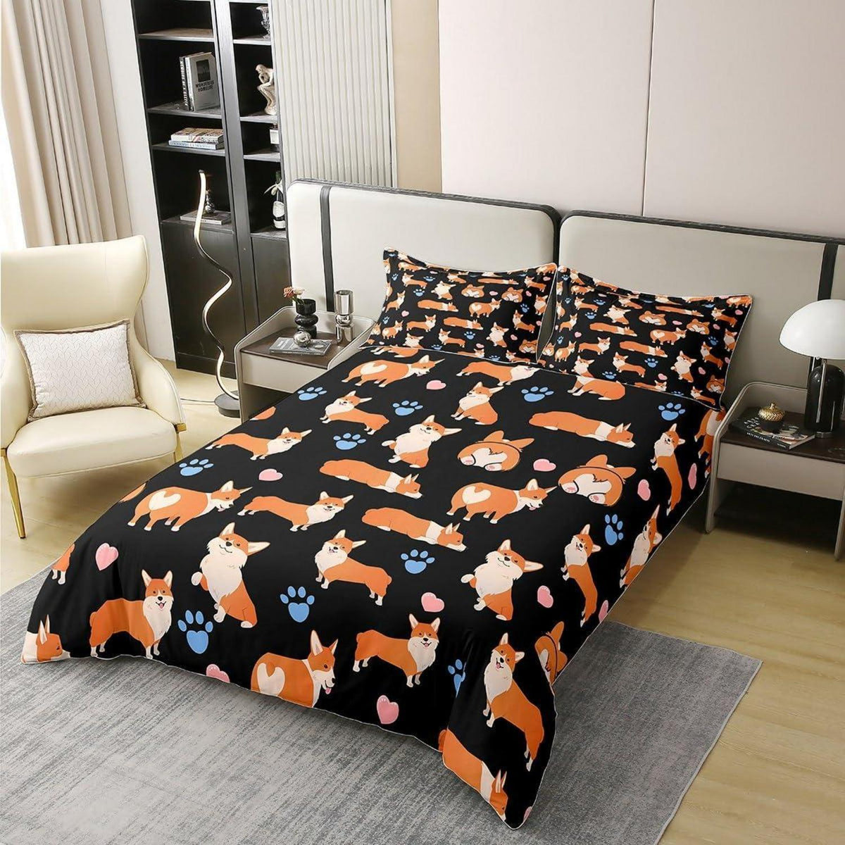 Corgi Bettwäsche Set 200x200cm Baumwolle Kawaii Tier Bettwäsche
