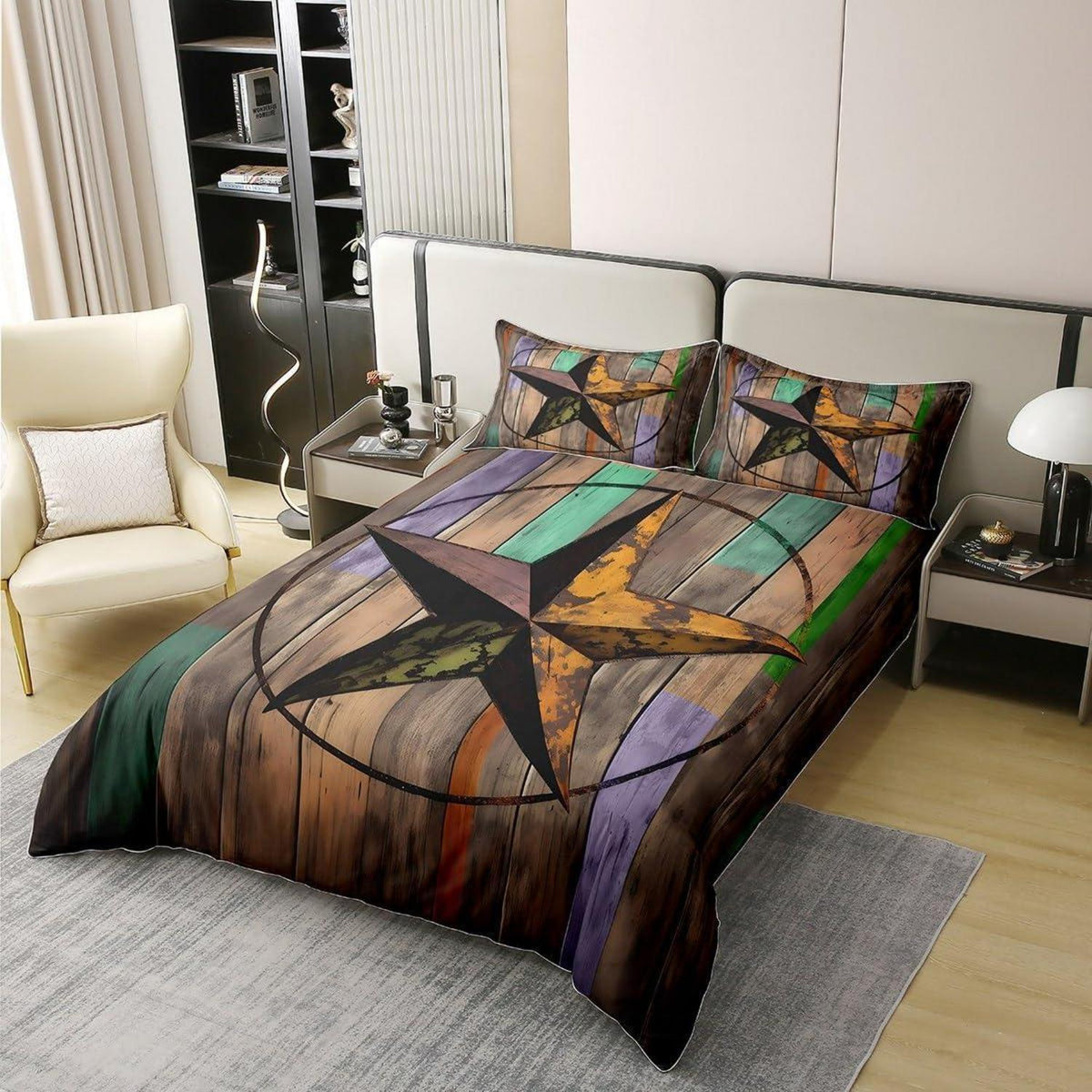 Rustikale Baumwoll Bettwäsche Set 200x200cm – Vintage Sternenmuster