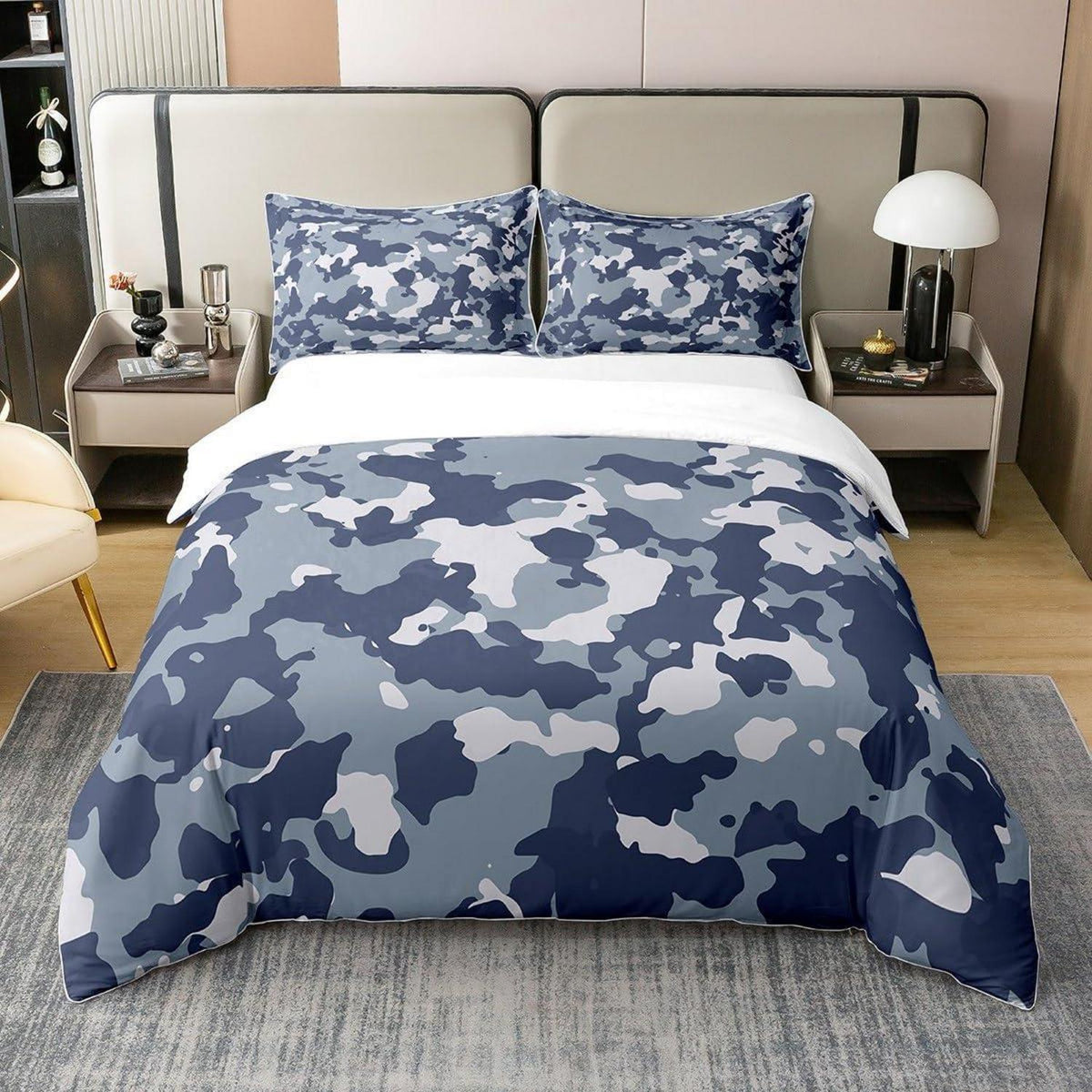 Camouflage Bettwäsche Set 155x220cm – 80x80cm – Blau – Baumwolle