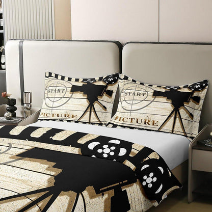 Baumwoll Bettwäsche Set 135x200cm – Vintage Kino Design für Kinder