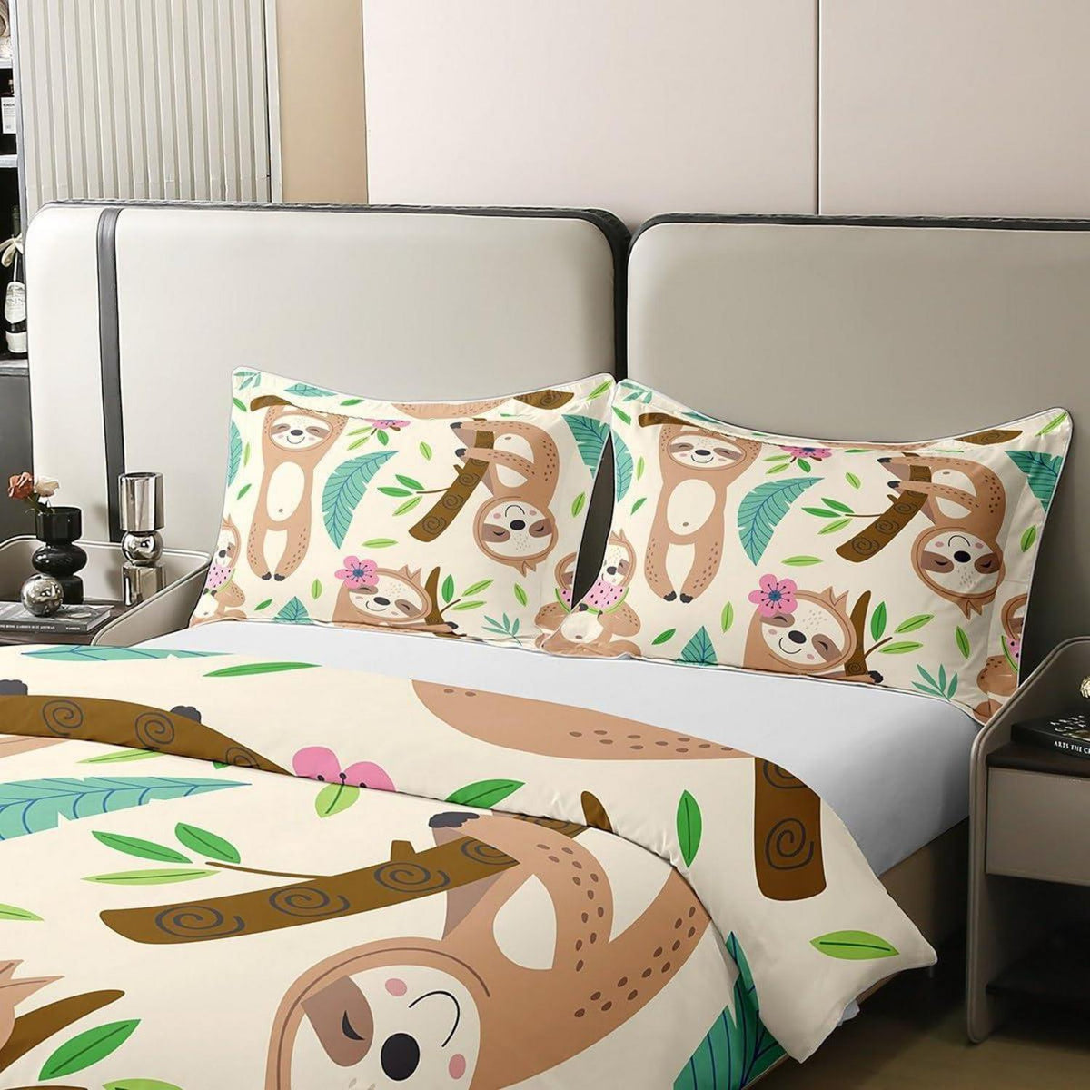 Kawaii Faultier Bettwäsche Set 155x220cm Baumwolle Kinderzimmer