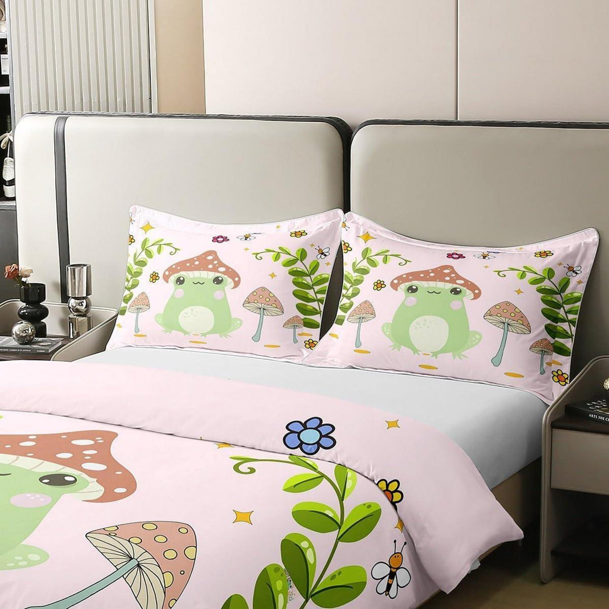 Süße Frosch & Pilz Bettwäsche Set 200x200cm Baumwolle