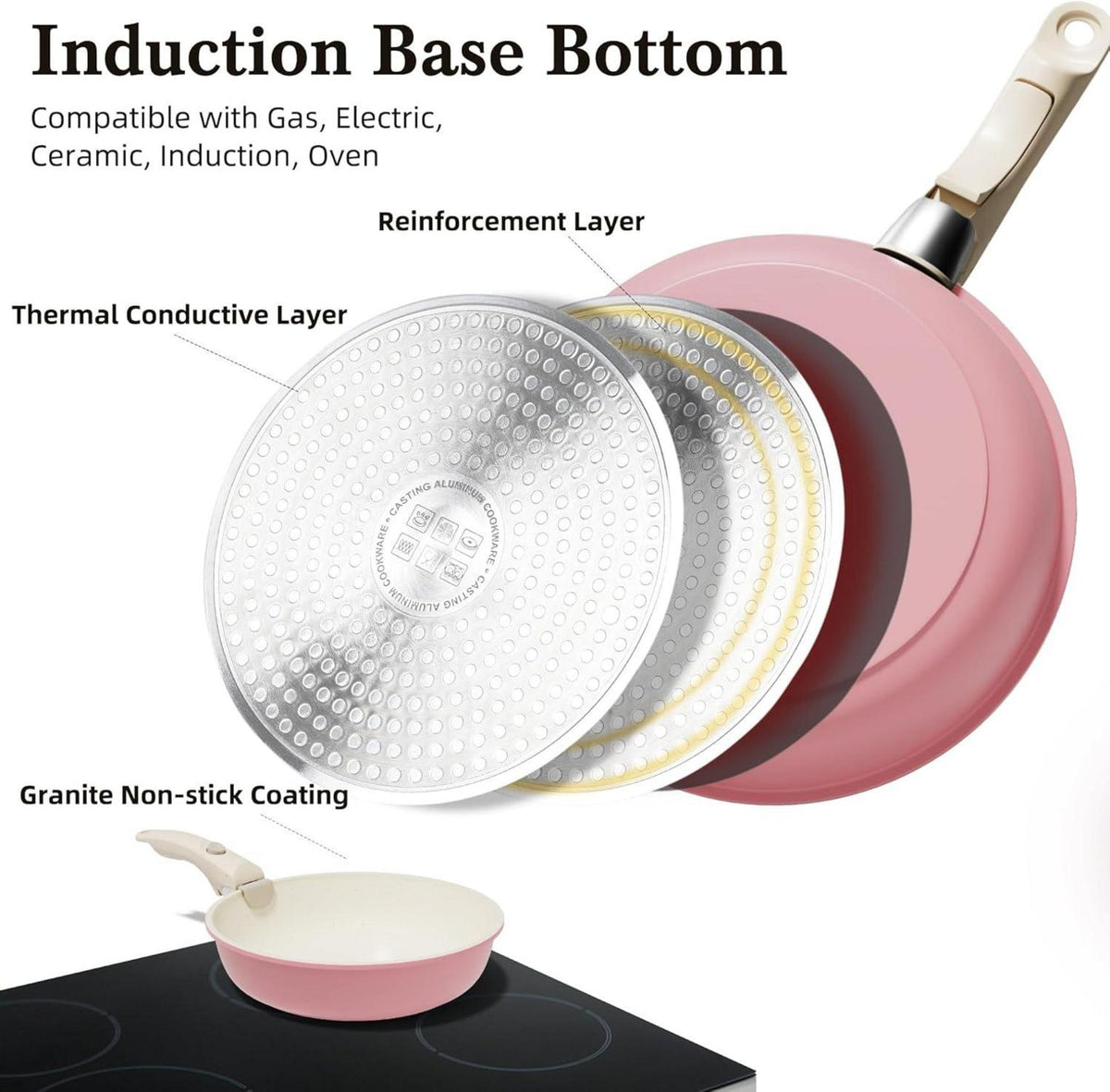 Induktion Töpfe Pfannen Set abnehmbaren Griffen Antihaft Granit Pink