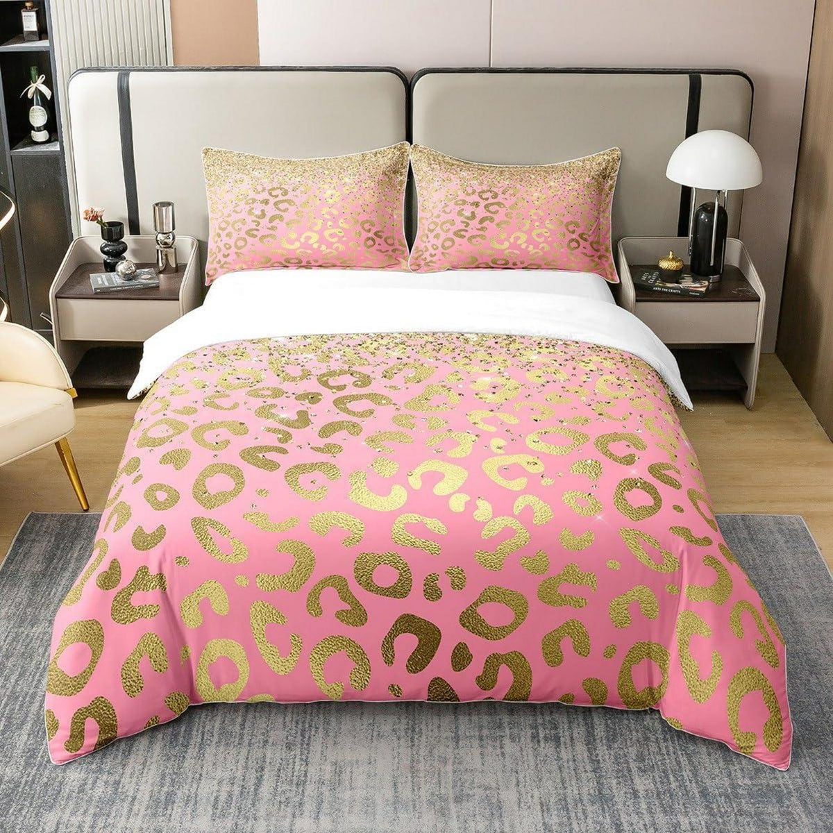 Glitzer Leopard Bettwäsche Set 155x220cm & 80x80cm