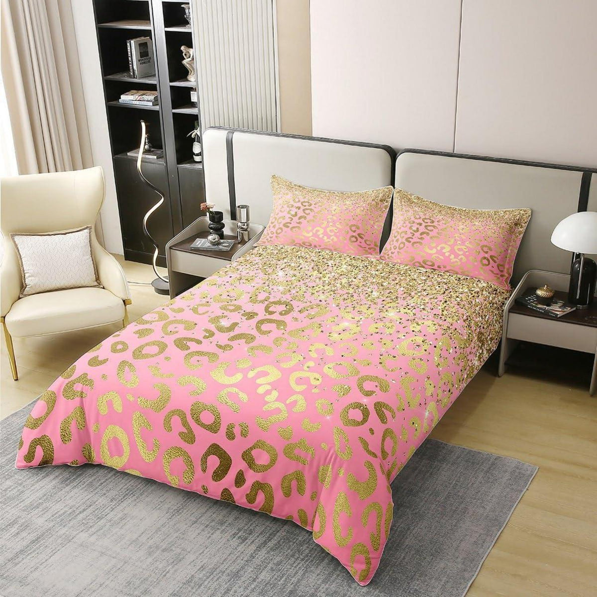 Glitzer Leopard Bettwäsche Set 155x220cm & 80x80cm