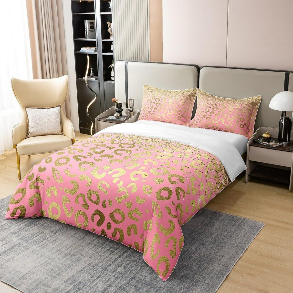 Glitzer Leopard Bettwäsche Set 155x220cm & 80x80cm