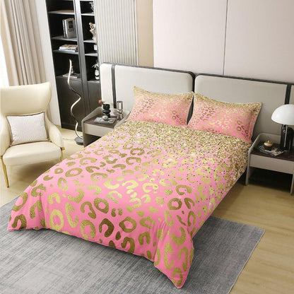 Leopard Bettwäsche Set 220x240cm Baumwolle Pastell Gold