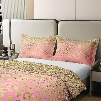 Leopard Bettwäsche Set 220x240cm Baumwolle Pastell Gold