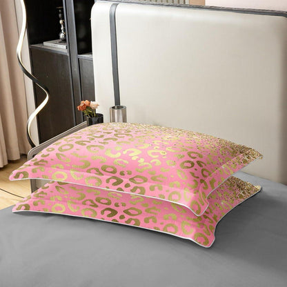 Leopard Bettwäsche Set 220x240cm Baumwolle Pastell Gold