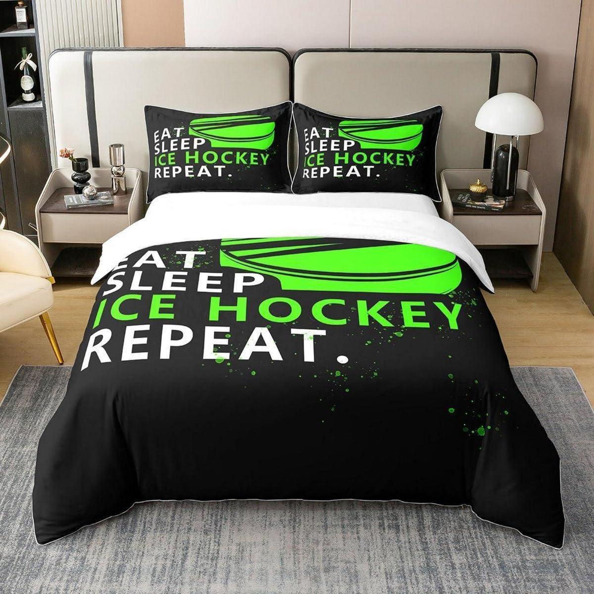 Eishockey Bettwäsche Set 155x220cm – Kinderzimmer Schlafzimmer Dekor