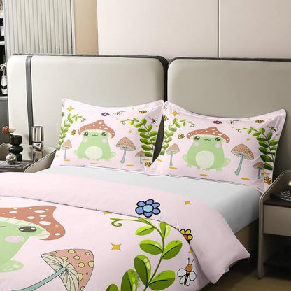 Süße Frosch & Pilz Bettwäsche Set 220x240cm Baumwolle