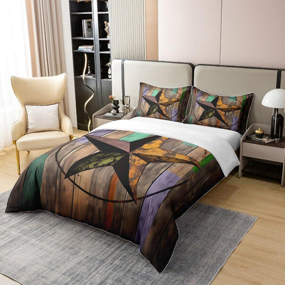 Rustikale Baumwoll Bettwäsche Set 135x200cm – Sternenmuster Vintage