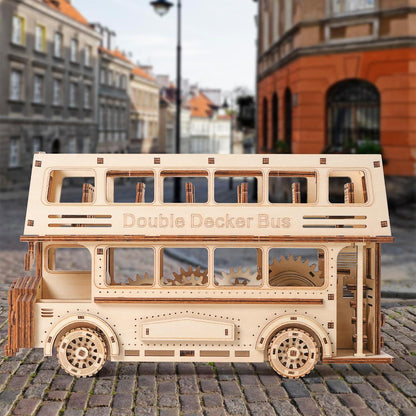3D Puzzle Doppeldeckerbus Holzbausatz mit Motor & Getriebe