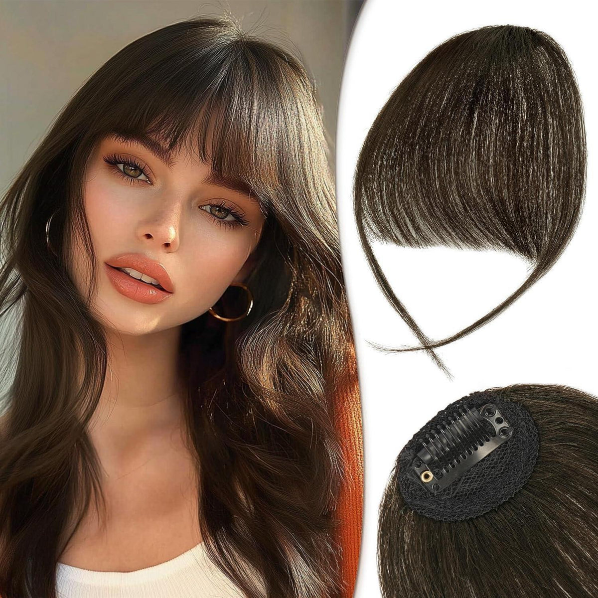 Clip-in Pony aus Echthaar – Dunkel Naturbraun