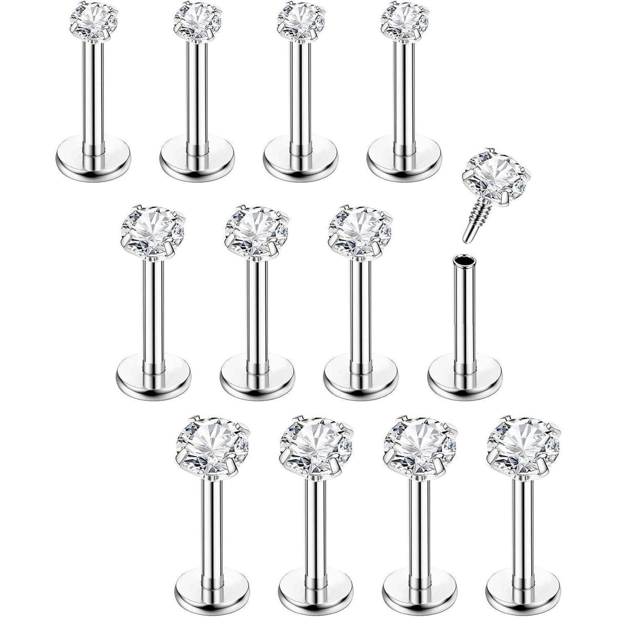 12er Set Helix Piercings Chirurgenstahl mit Zirkonia, 6/8mm Länge