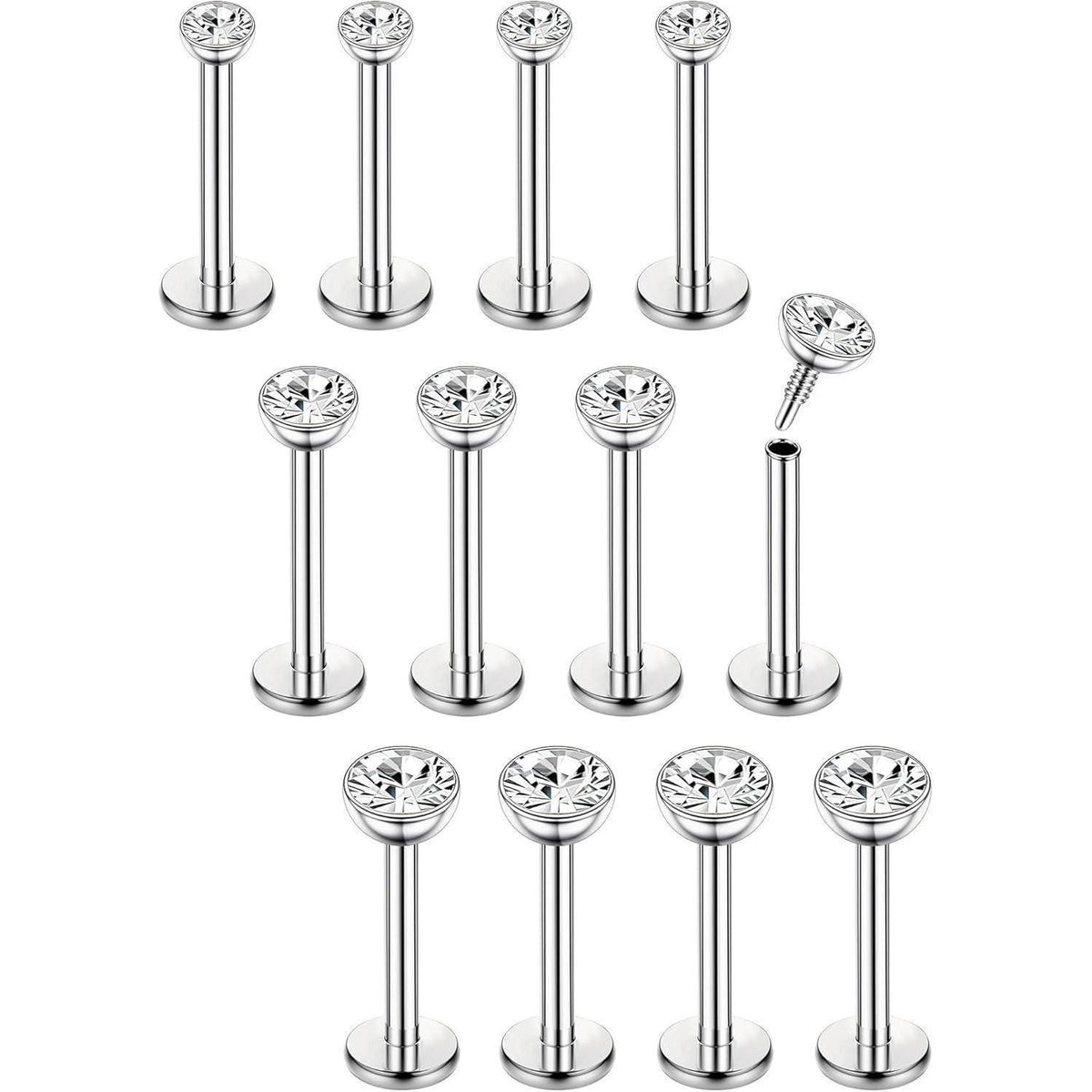 12er Set Helix Piercings Chirurgenstahl mit CZ, 6/8mm Länge