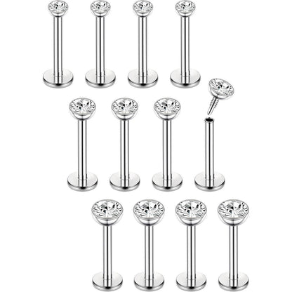 12er Set Helix Piercings Chirurgenstahl mit CZ, 6/8mm Länge