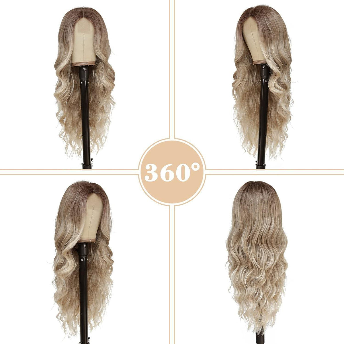 Lange Ombre Blond Wellig Perücke 66cm – Natürliche Synthetik Perücke