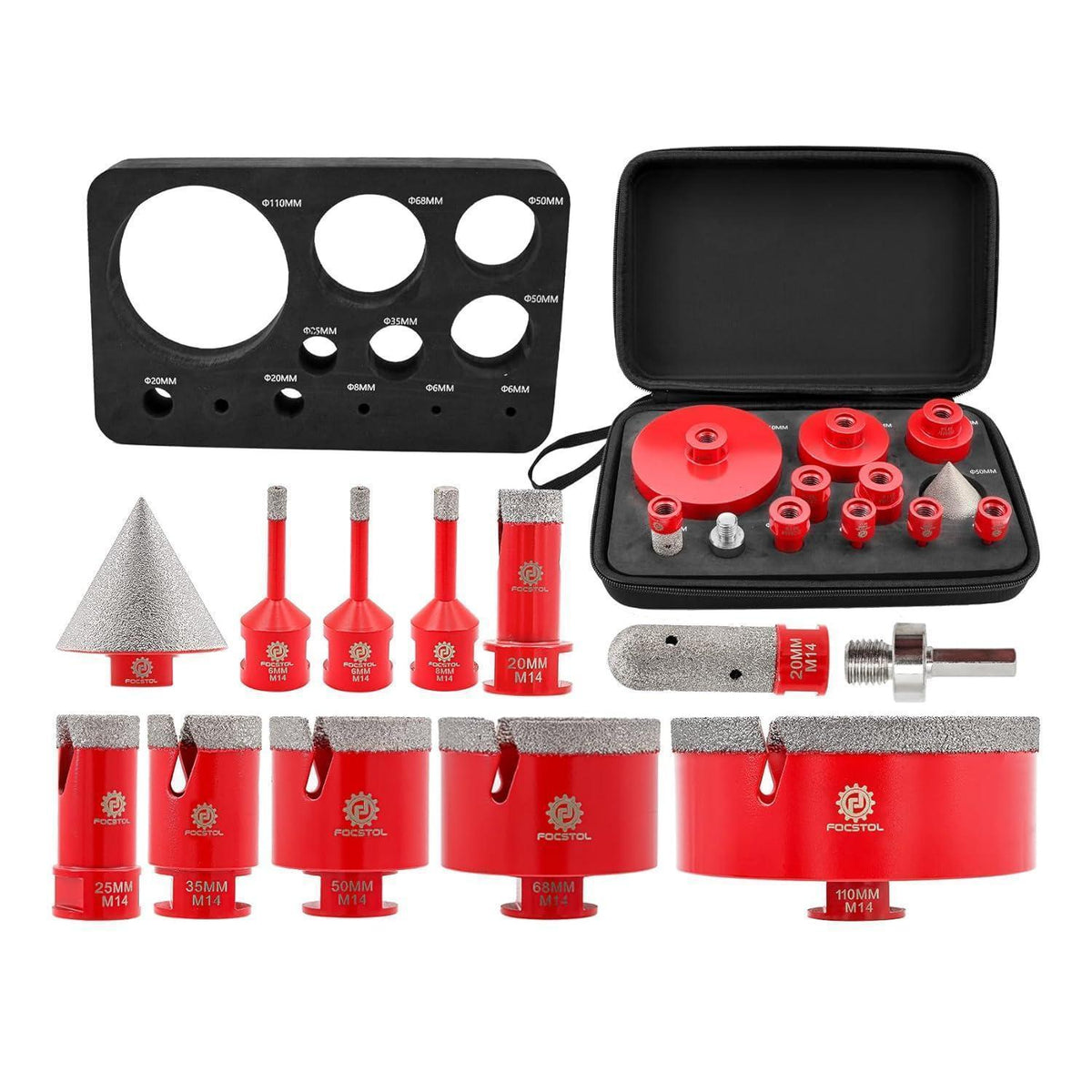 Diamant Fliesenbohrer Set 12tlg. M14 für Porzellan, Keramik, Marmor