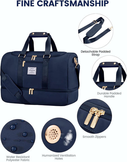 LOVEVOOK Damen Sporttasche Blau, Reisetasche Weekender mit KulturtascheSchuhfach & Nassfach, Wasserdicht Carry on Bag