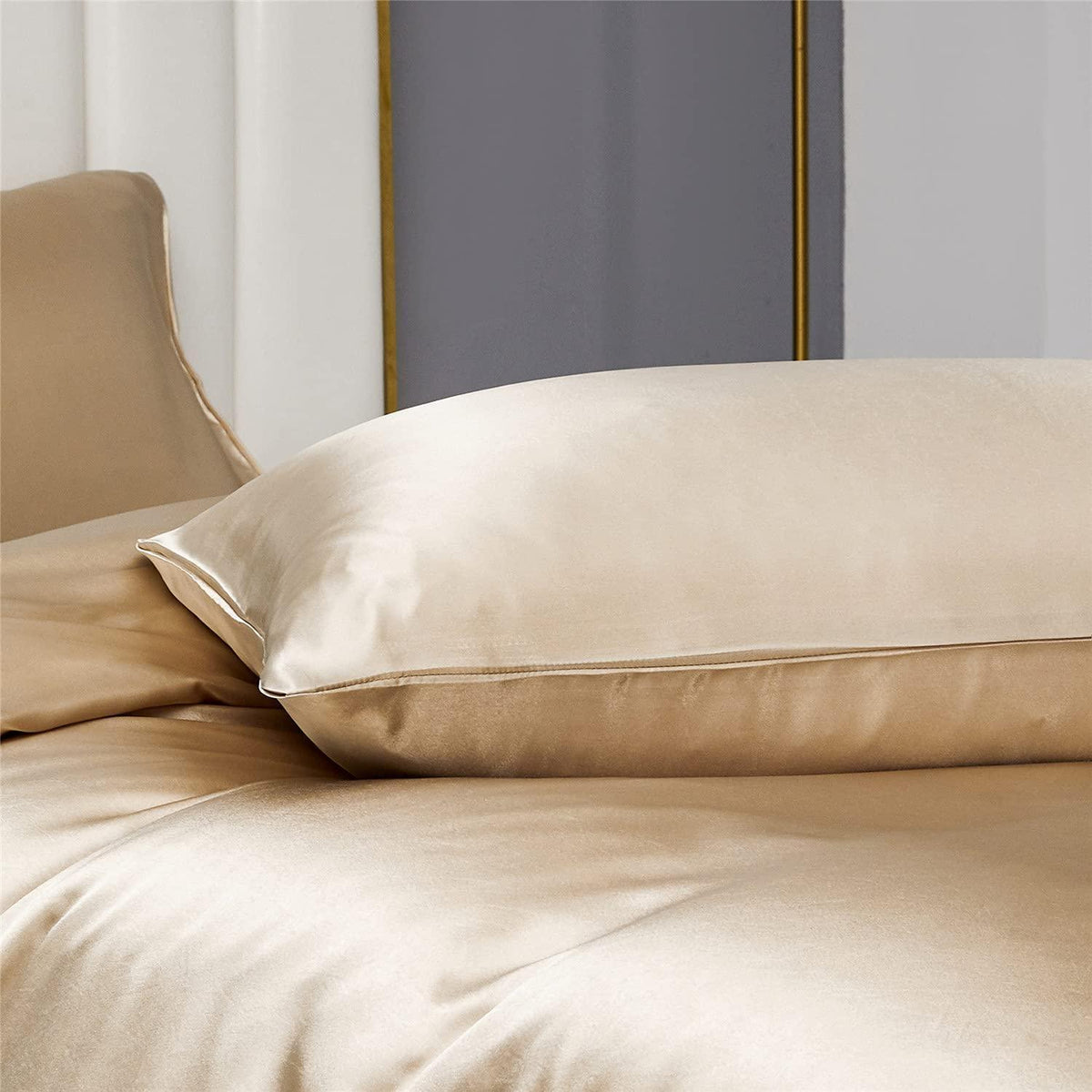 Satin Bettwäsche Set 135x200cm, 4-teilig, Gold, Luxus Gelb