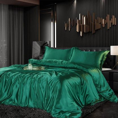 Satin Bettwäsche Set 135x200 Dunkelgrün 4-teilig Luxus