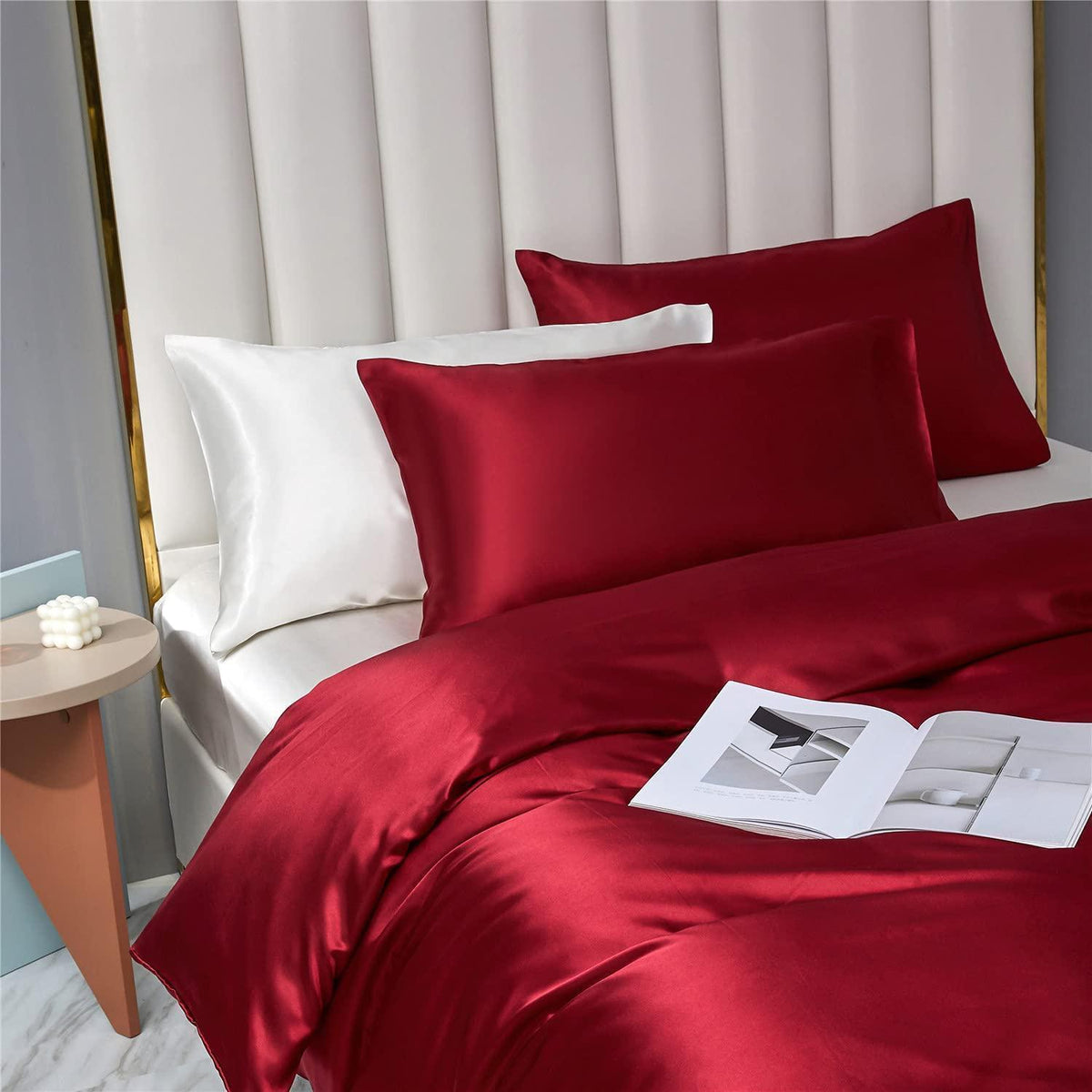 Satin Bettwäsche Set 135x200cm Rot – 4-teilig, Luxus & Weich