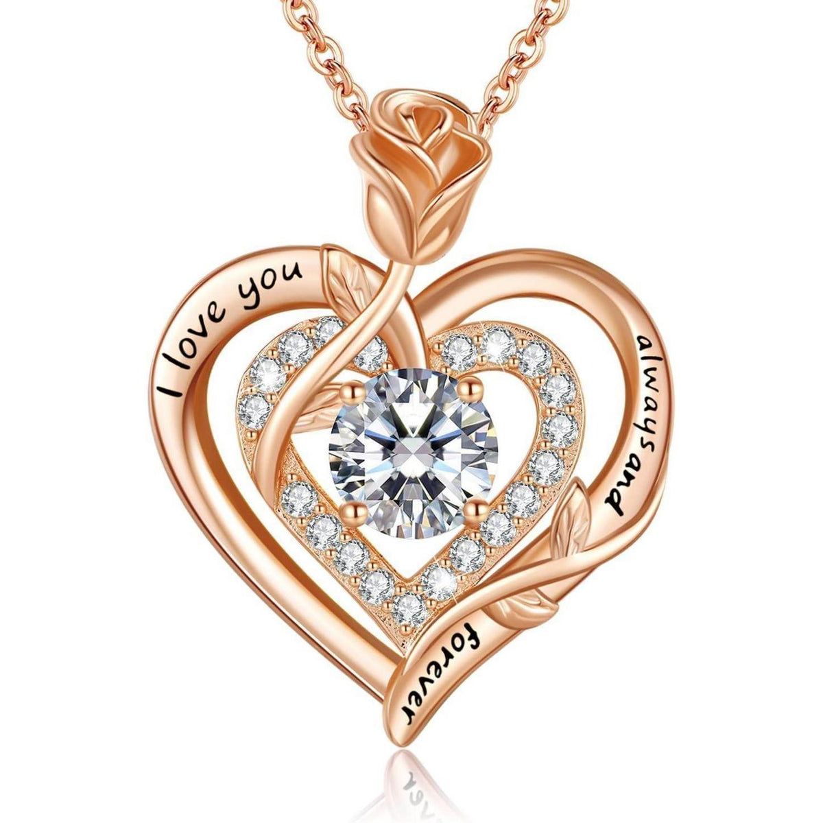 Moissanite Halskette Damen Silber 925 Herz Anhänger Roségold