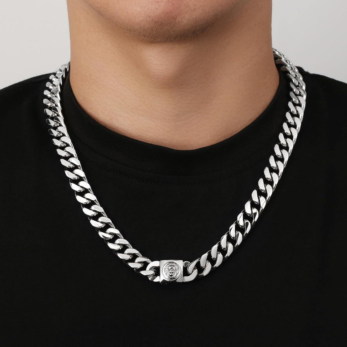 Herren Panzerkette mit Löwe & Totenkopf Verschluss 18K Gold