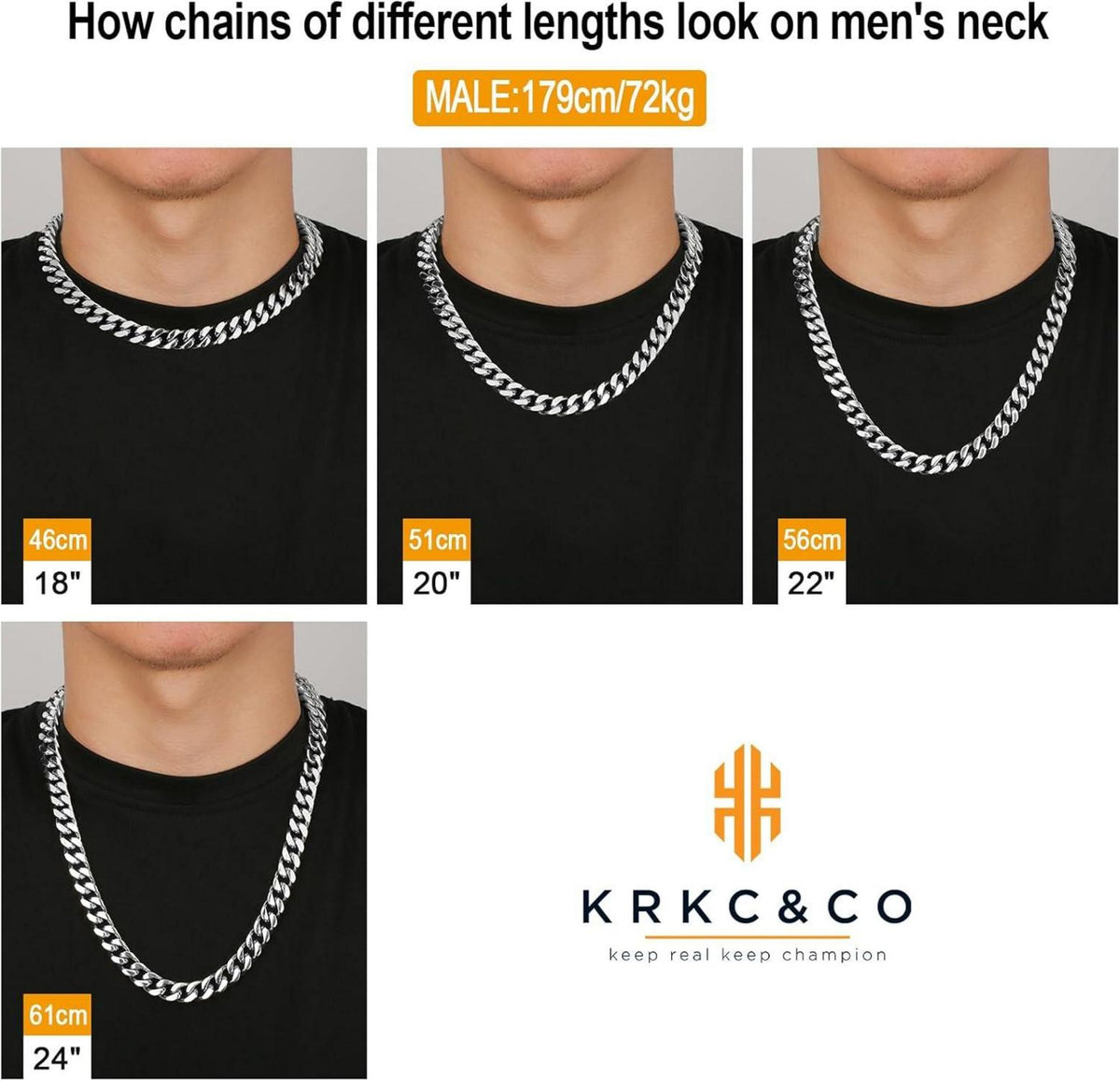 KRKC&CO 12mm Herren Panzerkette Löwe Kopf 18K Gold Cuban Link Chain 45.7cm