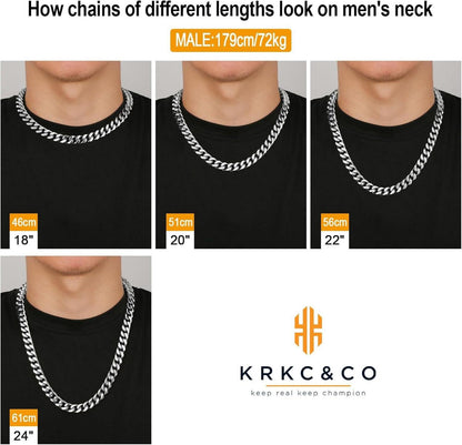KRKC&CO 12mm Herren Panzerkette Löwe Kopf 18K Gold Cuban Link Chain 45.7cm