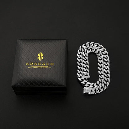 12mm Herren Panzerkette Löwe Totenkopf 18K Gold plattiert Cuban Link