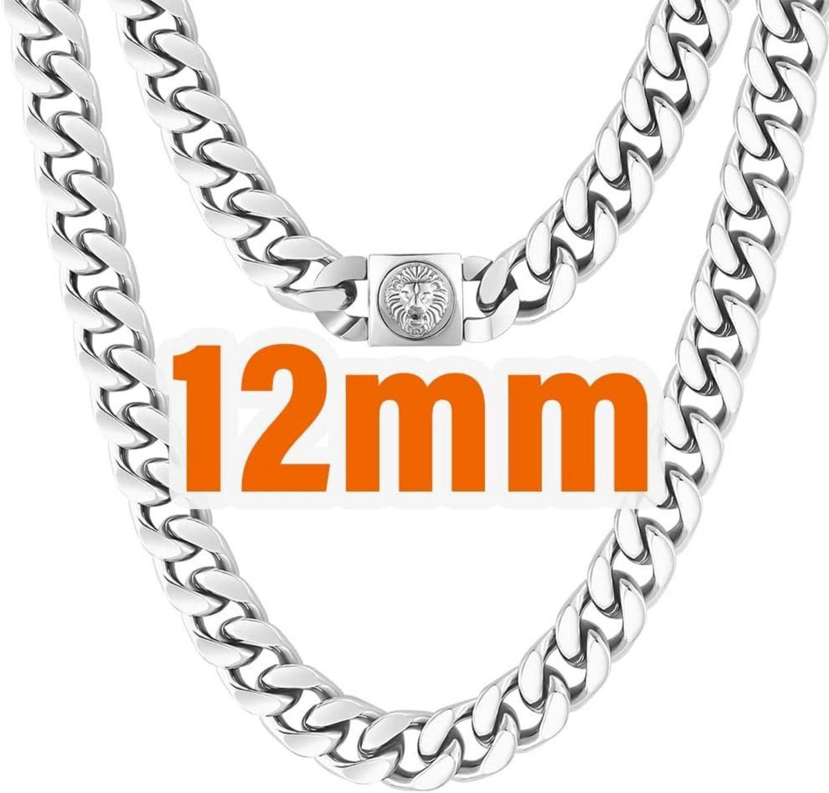 KRKC&CO 12mm Herren Panzerkette Löwe Kopf 18K Gold Cuban Link Chain 45.7cm