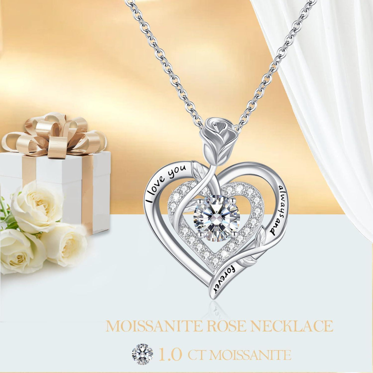 Moissanite Halskette Damen Silber 925 Herz Anhänger Valentinstag Geschenk