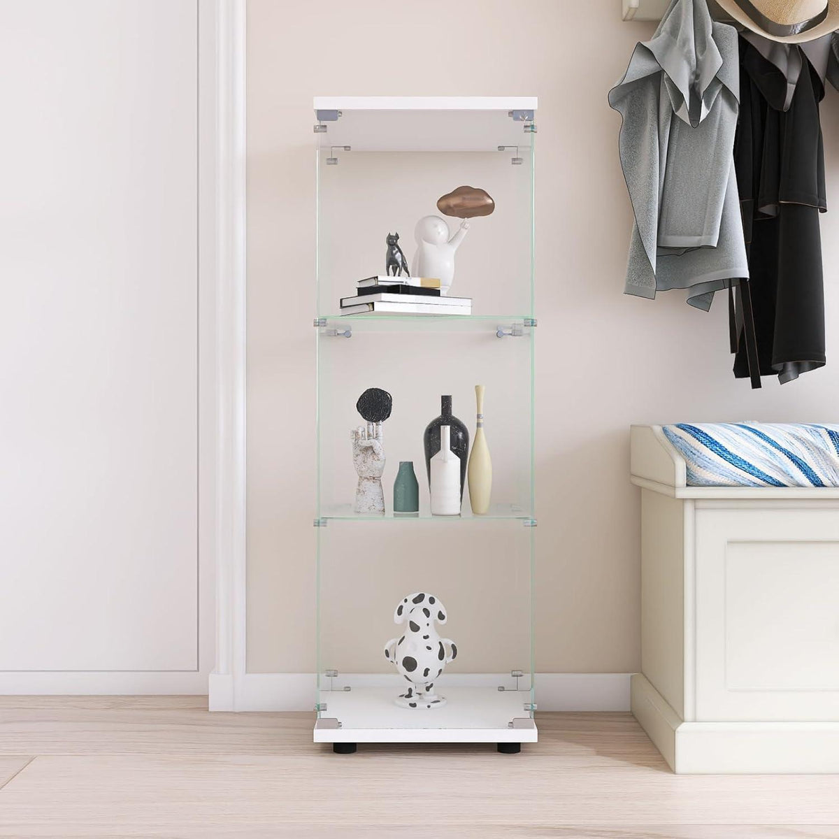 Moderne Glasvitrine mit 3 Böden für Sammlerstücke & Dekoration