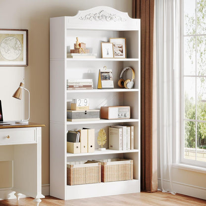 Gewölbtes Bücherregal 5-Stöckig Weißes Standregal für Wohnzimmer
