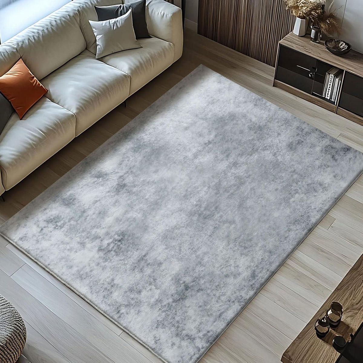 Abstrakt Grau Weiß Teppich Kurzflor 160x200cm Waschbar & Rutschfest